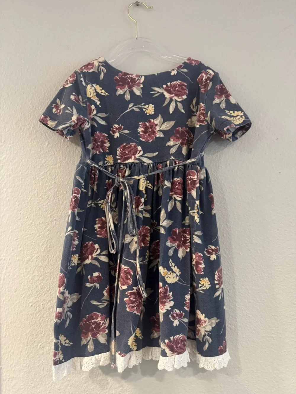 SweetHoney Navy Floral Tie-Back Dress with Burgundy and Cream Accents - Picture 2 of 6
